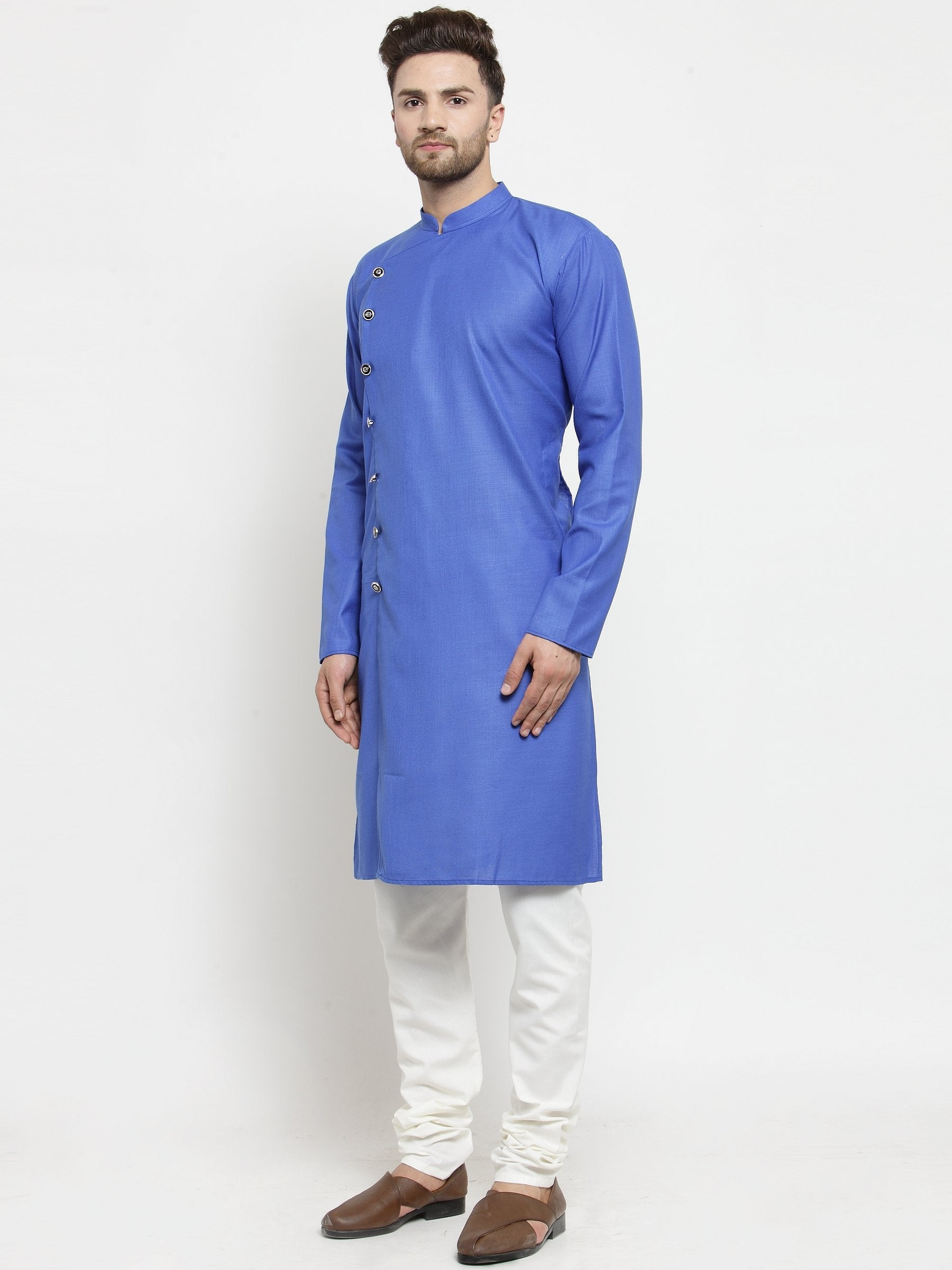 Men's Royal-Blue Solid Kurta with Churidar ( JOKP W 576 Blue ) - Virat Fashions