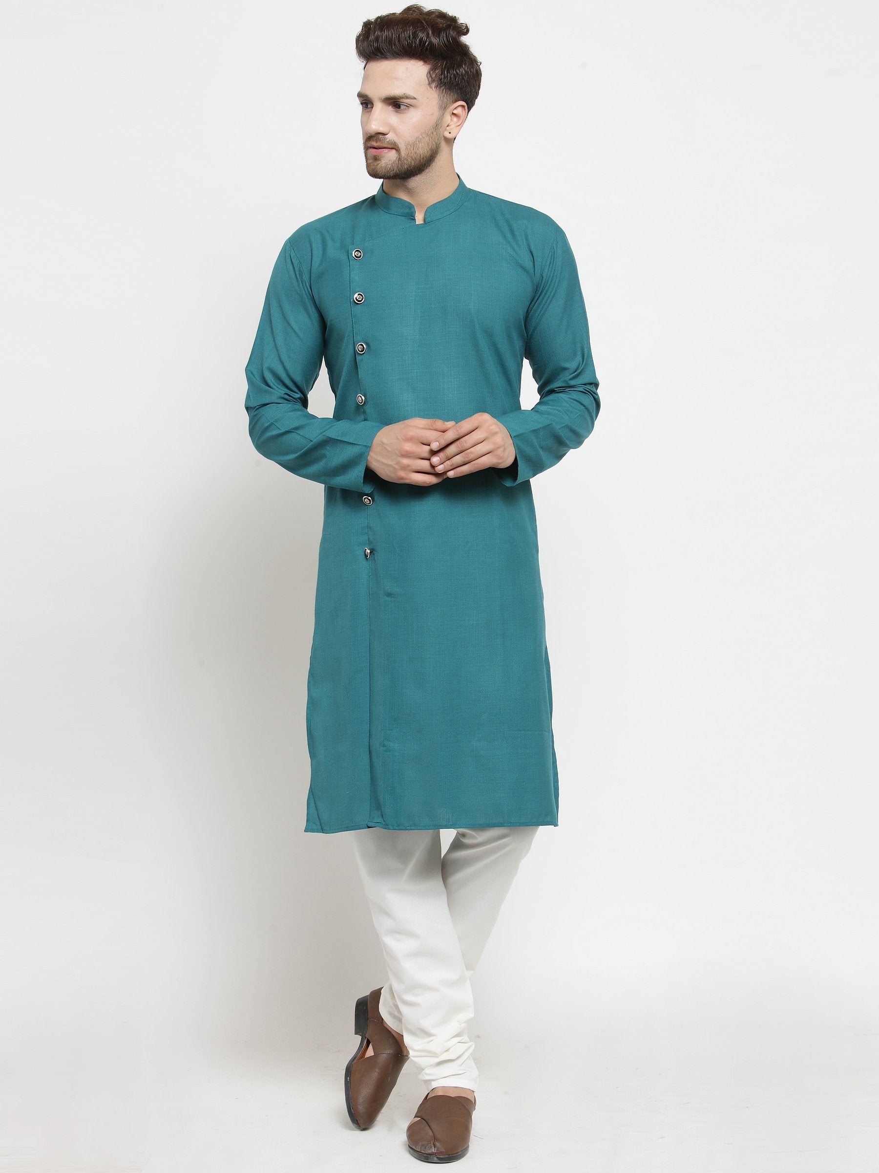 Men's Green Solid Kurta Only ( KO W 576 Green ) - Virat Fashions