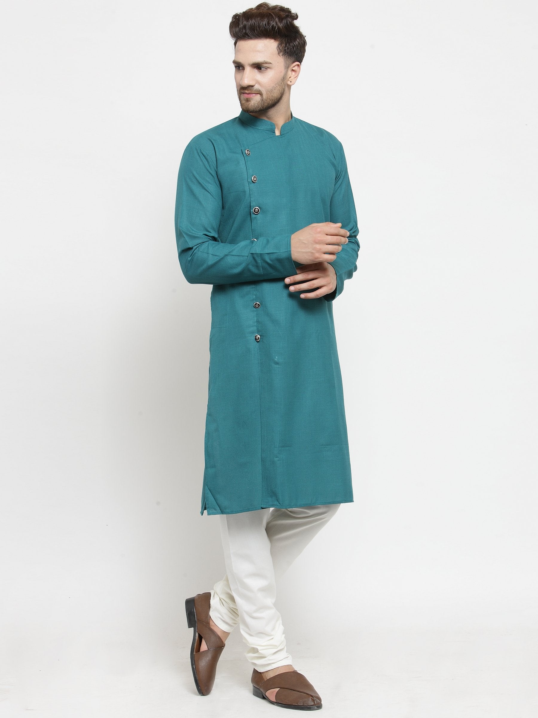 Men's Green Solid Kurta with Churidar ( JOKP W 576 Green ) - Virat Fashions