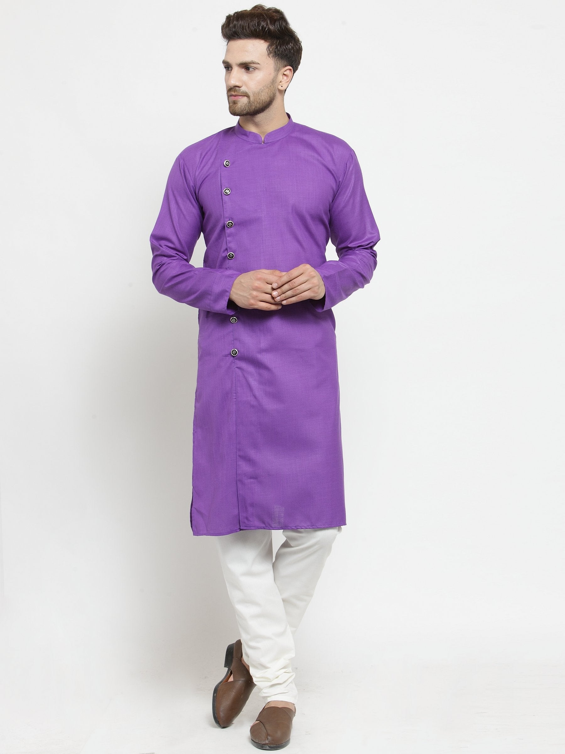 Men's Purple Solid Kurta Only ( KO W 576 Purple ) - Virat Fashions