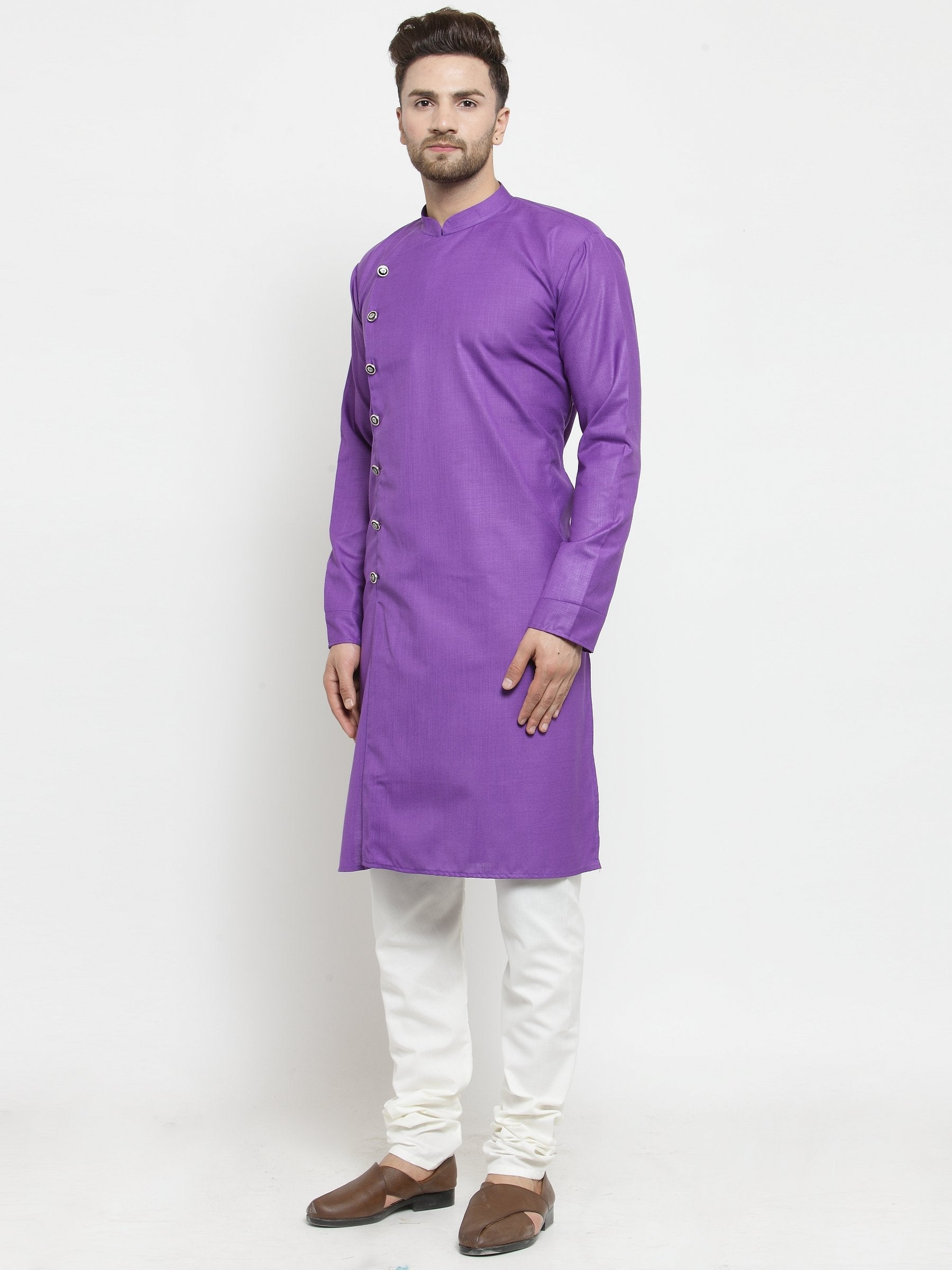 Men's Purple Solid Kurta with Churidar ( JOKP W 576 Purple ) - Virat Fashions