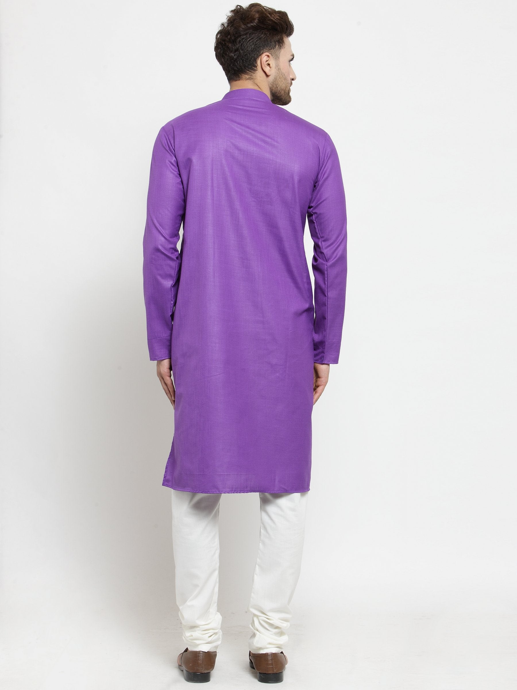 Men's Purple Solid Kurta with Churidar ( JOKP W 576 Purple ) - Virat Fashions
