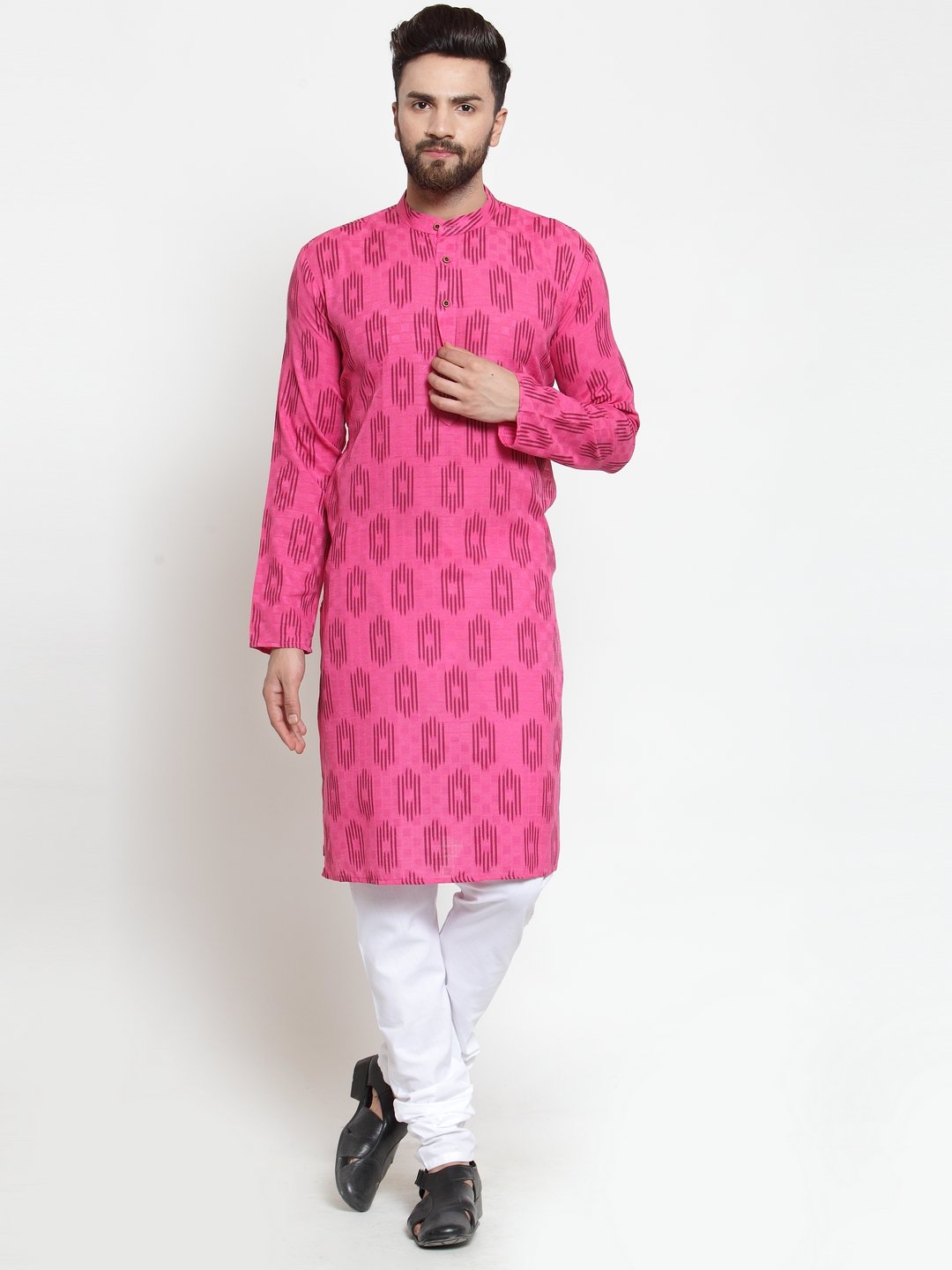 Men's Pink Printed Kurta Only ( KO 587 Pink ) - Virat Fashions