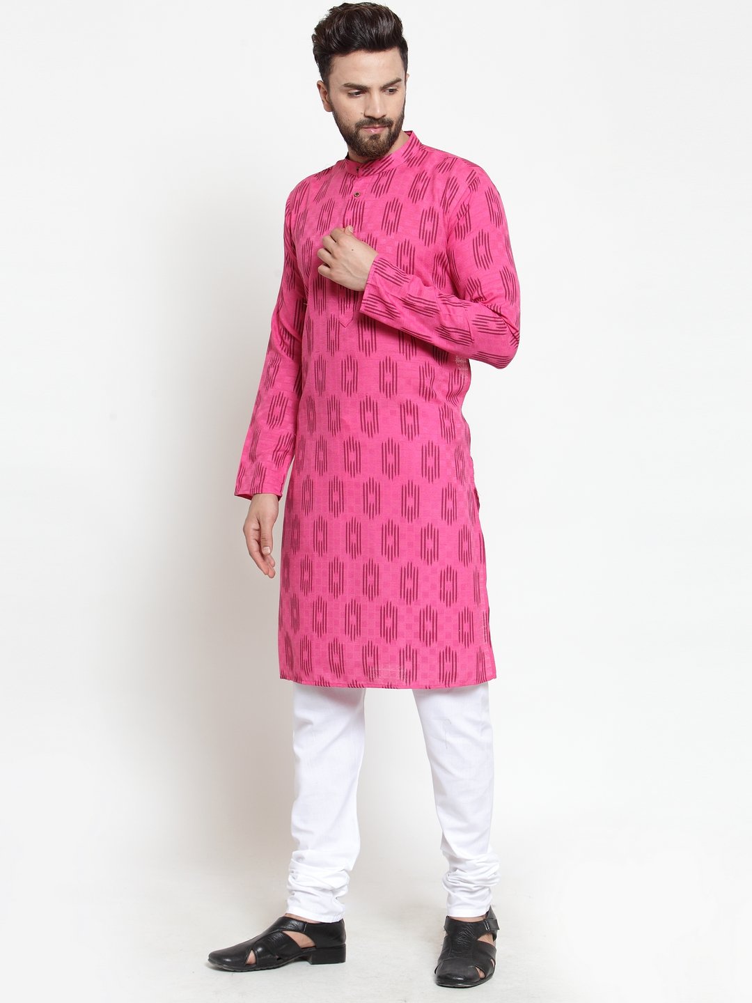 Men's Pink Printed Kurta Only ( KO 587 Pink ) - Virat Fashions