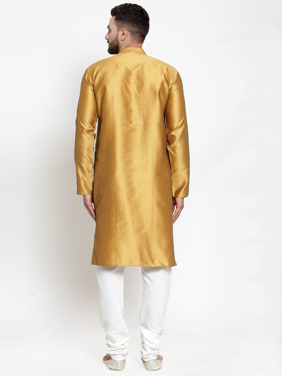 Men's Mustard & White Self Design Kurta Only ( KO 589 Mustard ) - Virat Fashions
