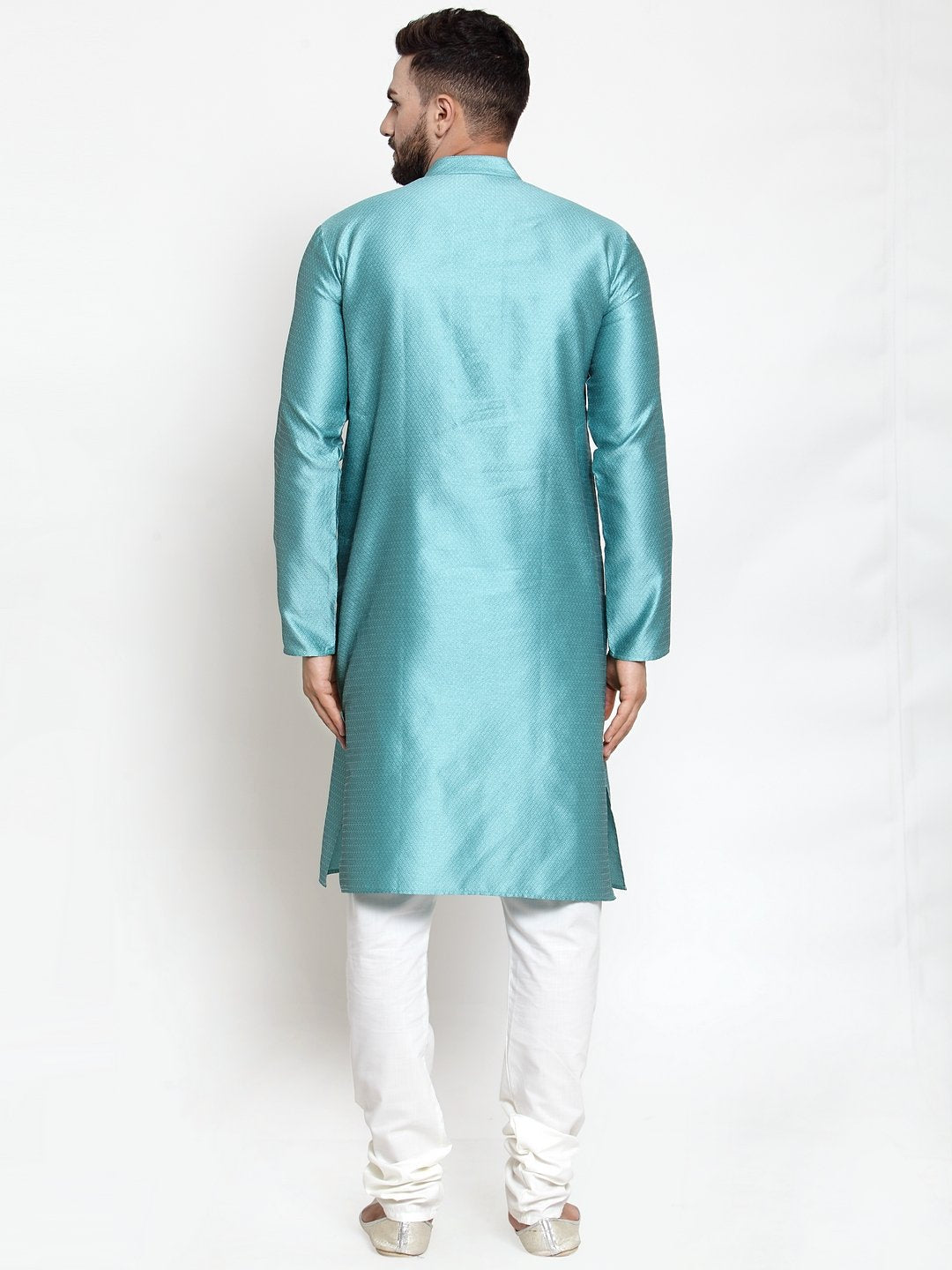 Men's Light-Blue & White Self Design Kurta Only ( KO 589 Sky ) - Virat Fashions