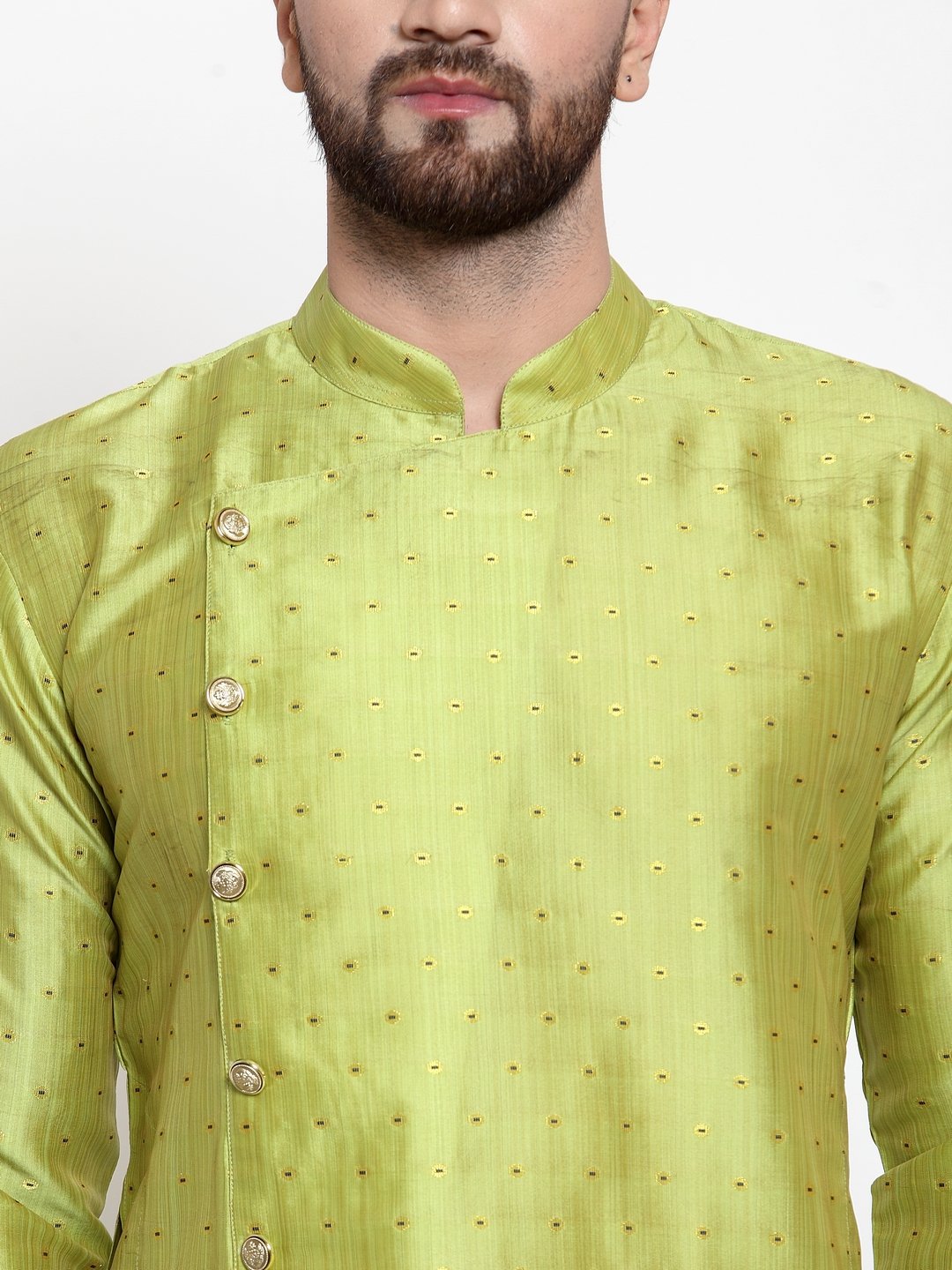 Men's Light-Green & Golden Self Design Kurta Only ( KO 590 Light-Green ) - Virat Fashions