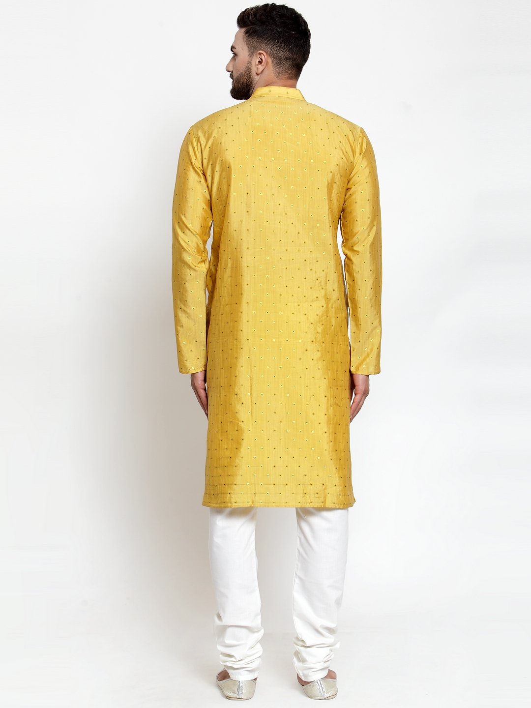 Men's Yellow & Golden Self Design Kurta with Churidar ( JOKP 590 Yellow ) - Virat Fashions