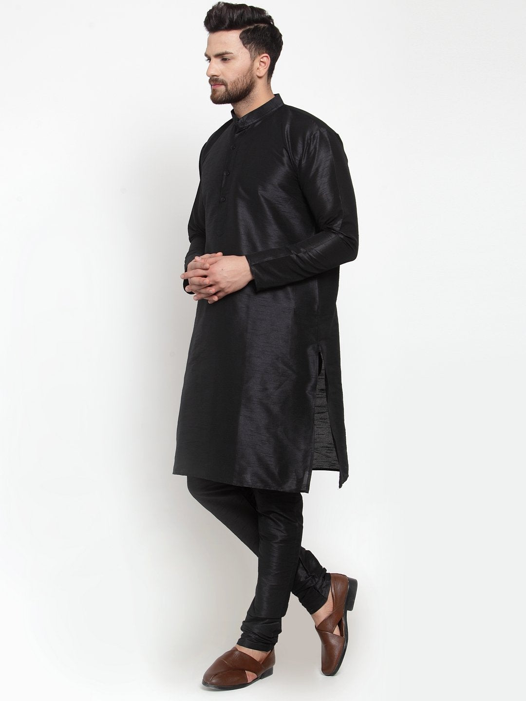Men's Black Solid Kurta with Churidar ( JOKP 591 Black ) - Virat Fashions