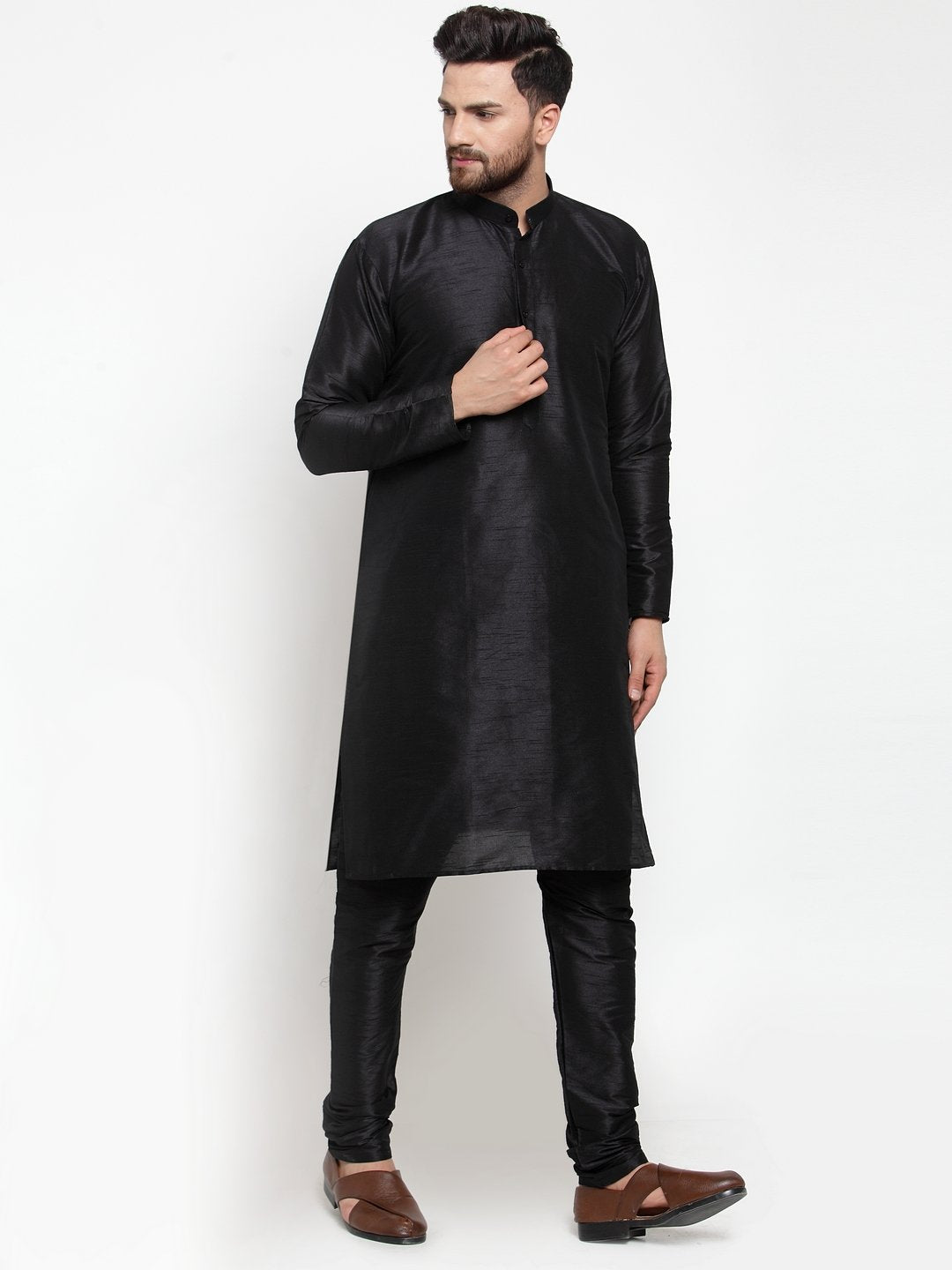Men's Black Solid Kurta with Churidar ( JOKP 591 Black ) - Virat Fashions