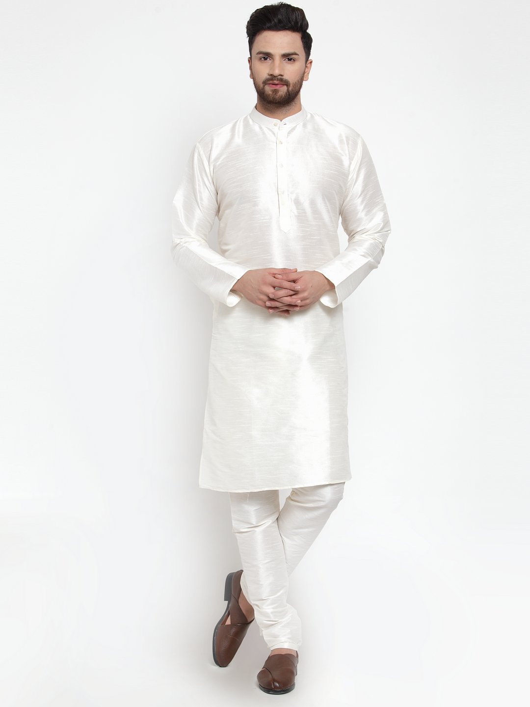 Men's White Solid Kurta with Churidar ( JOKP 591 White ) - Virat Fashions