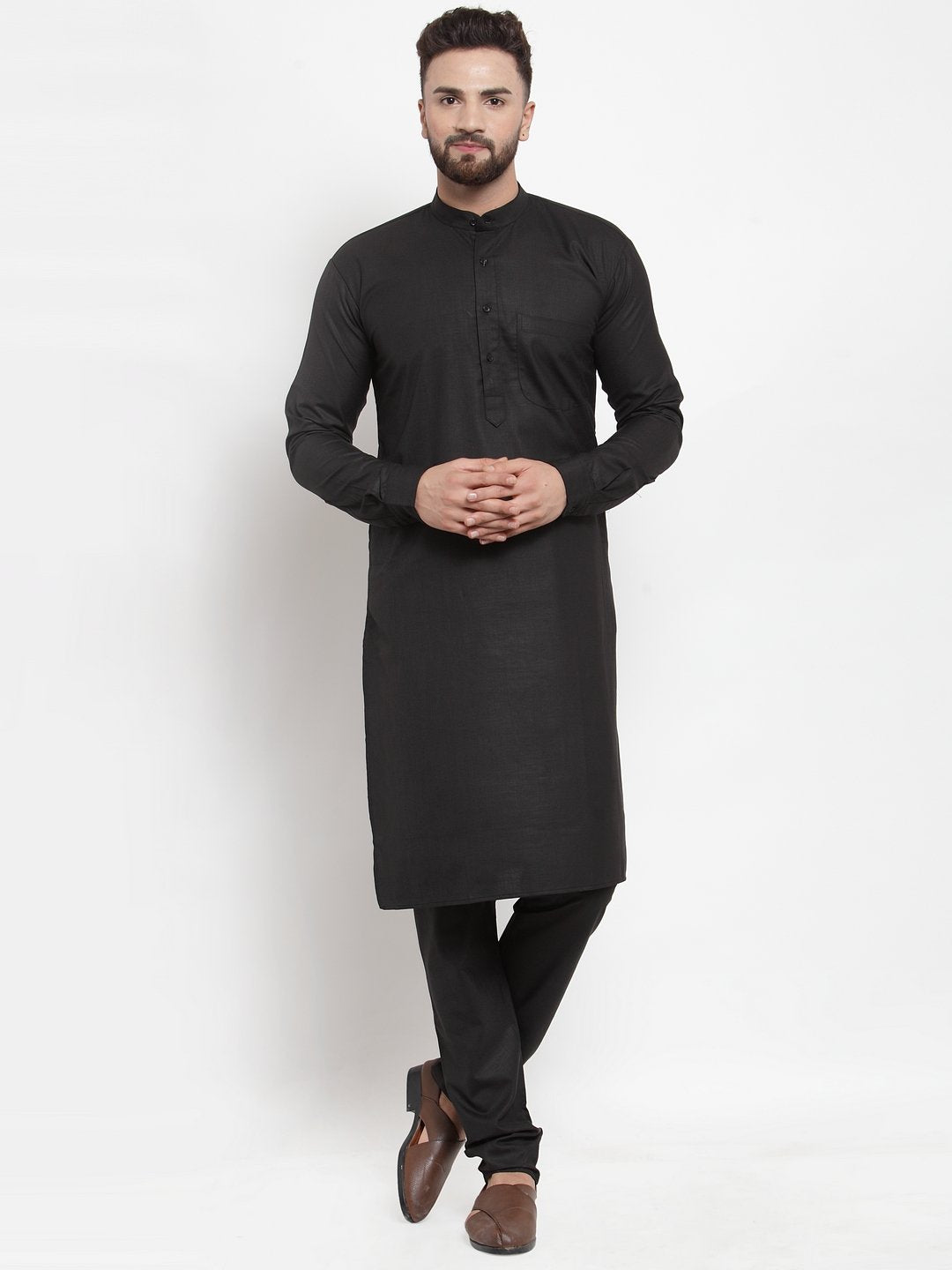 Men's Black Solid Kurta with Churidar ( JOKP 592 Black ) - Virat Fashions