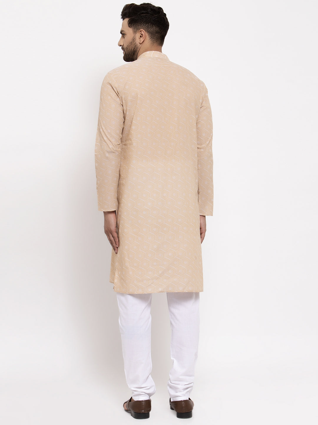 Men's Beige Cotton Printed Kurta Payjama Set ( JOKP 604 Beige ) - Virat Fashions