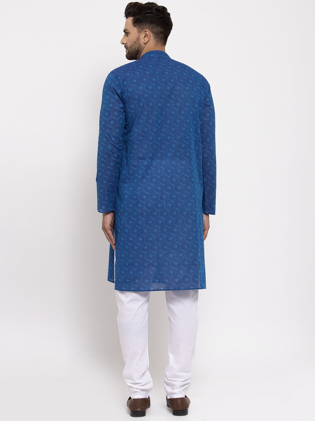 Men's Blue Cotton Printed Kurta Payjama Set ( JOKP 604 Blue ) - Virat Fashions