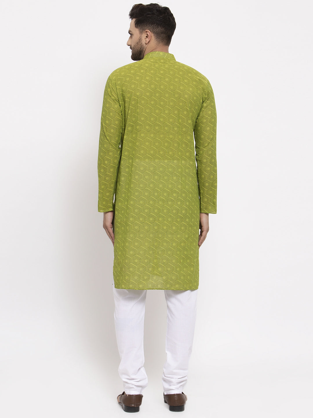 Men's Green Cotton Printed Kurta Payjama Set ( JOKP 604 Green ) - Virat Fashions