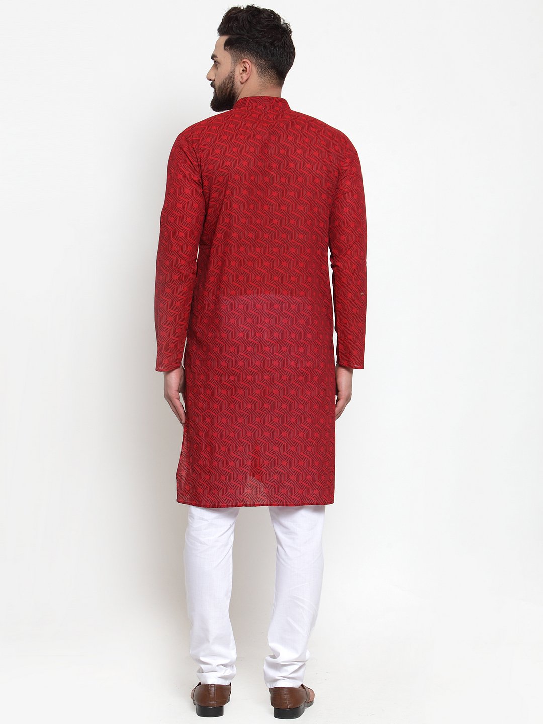 Men's Red Printed Kurta Only ( KO 604 Red ) - Virat Fashions