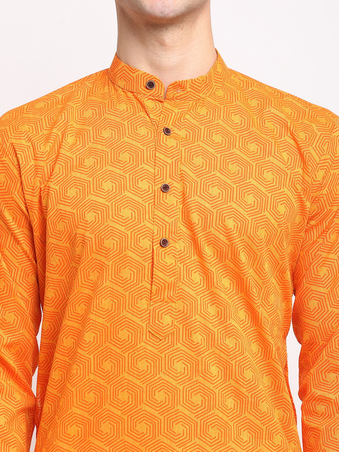 Men's Yellow Cotton Printed Kurta Payjama Set ( JOKP 604 Yellow ) - Virat Fashions
