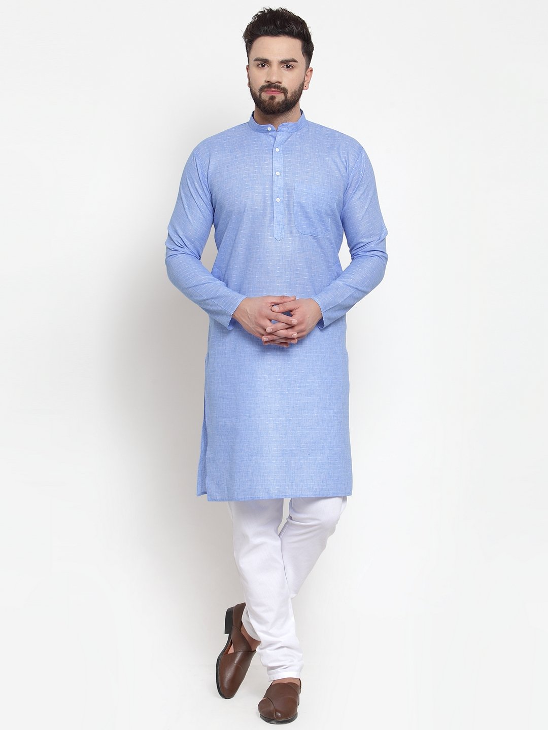 Men's Blue Self-design Kurta with Churidar ( JOKP 605 Blue ) - Virat Fashions