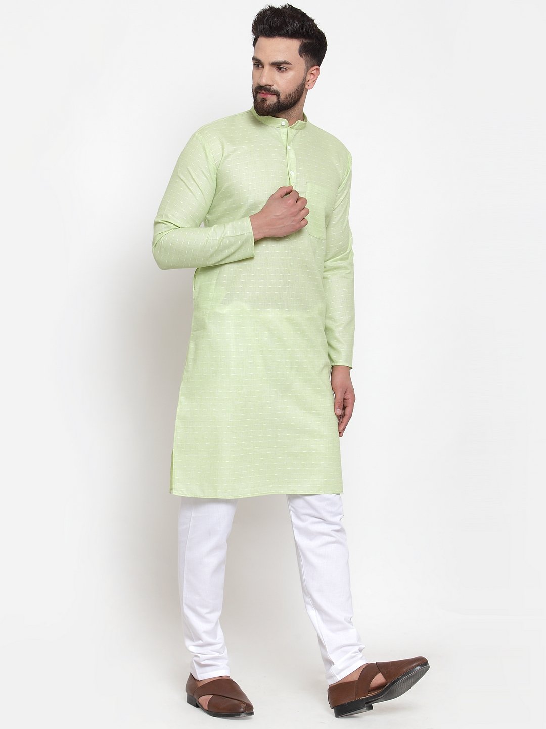Men's Green Self-design Kurta with Churidar ( JOKP 605 Green ) - Virat Fashions