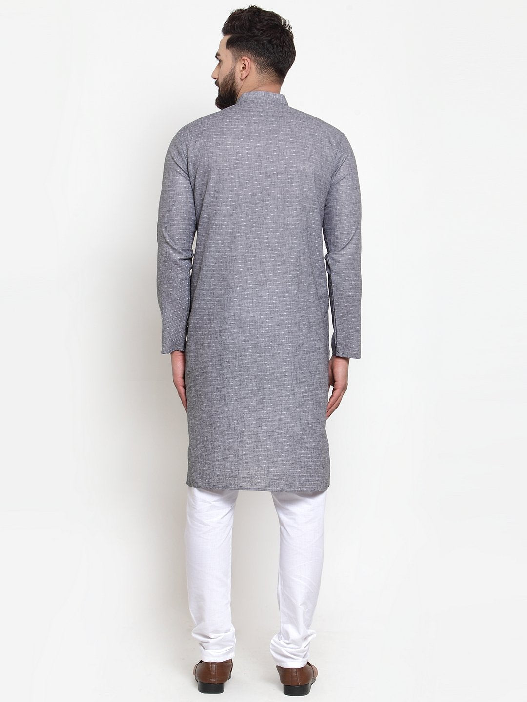 Men's Grey Self-design Kurta with Churidar ( JOKP 605 Grey ) - Virat Fashions