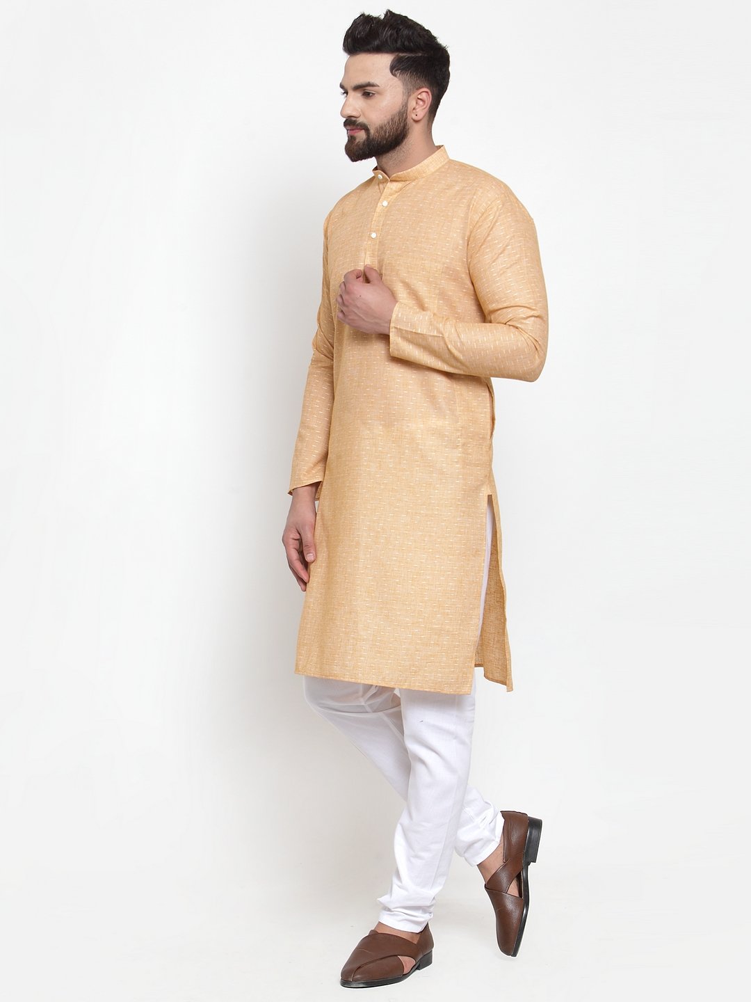 Men's Orange Self-design Kurta with Churidar ( JOKP 605 Orange ) - Virat Fashions