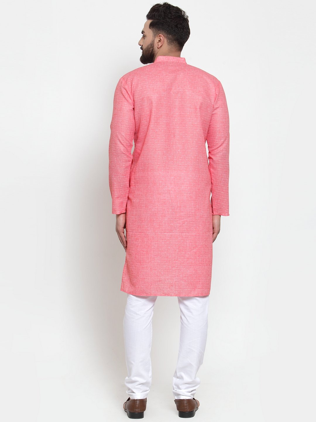 Men's Pink Self-design Kurta with Churidar ( JOKP 605 Pink ) - Virat Fashions