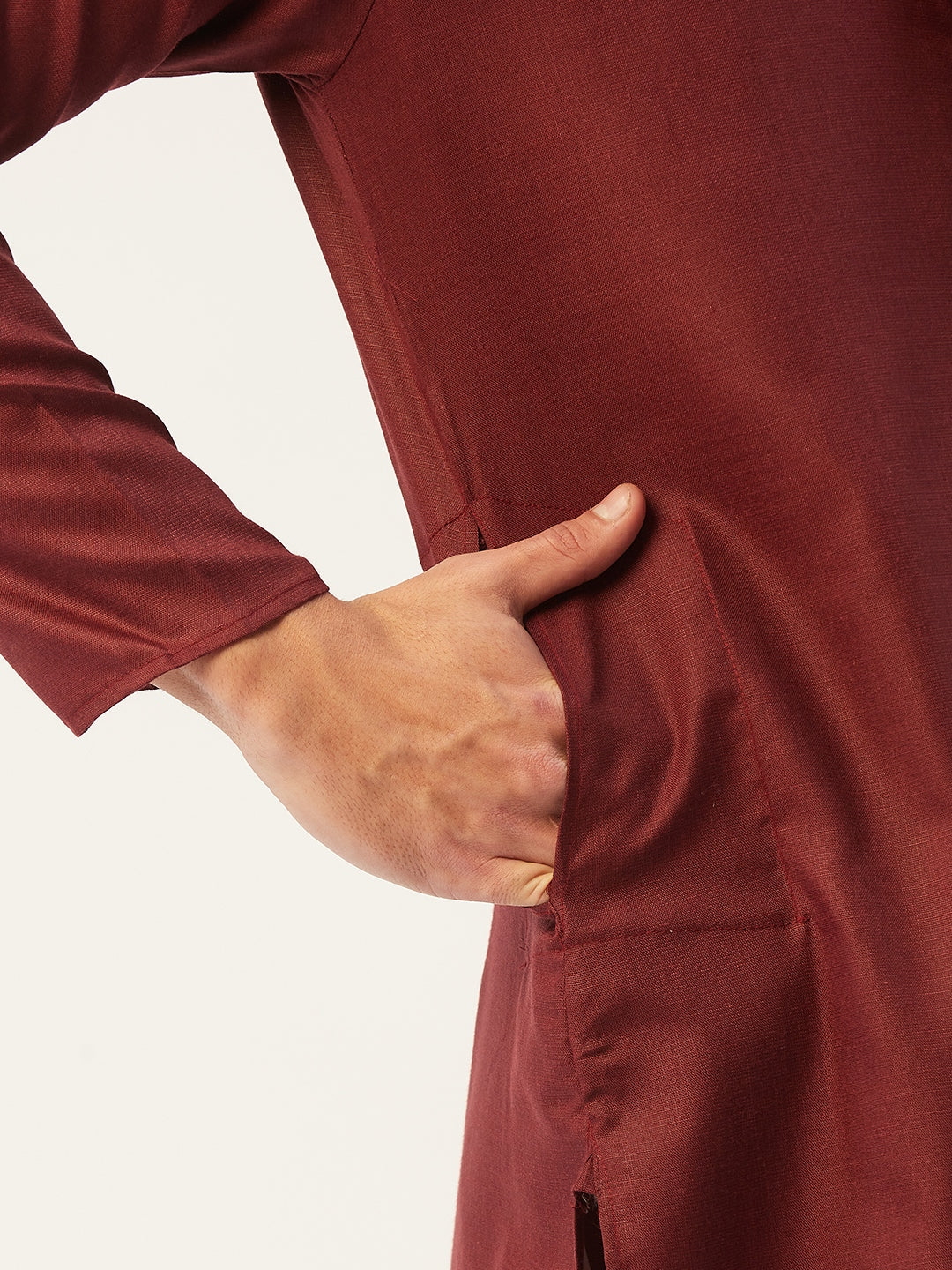 Men's Maroon Cotton Solid Kurta Pyjama ( JOKP 611 Maroon ) - Virat Fashions