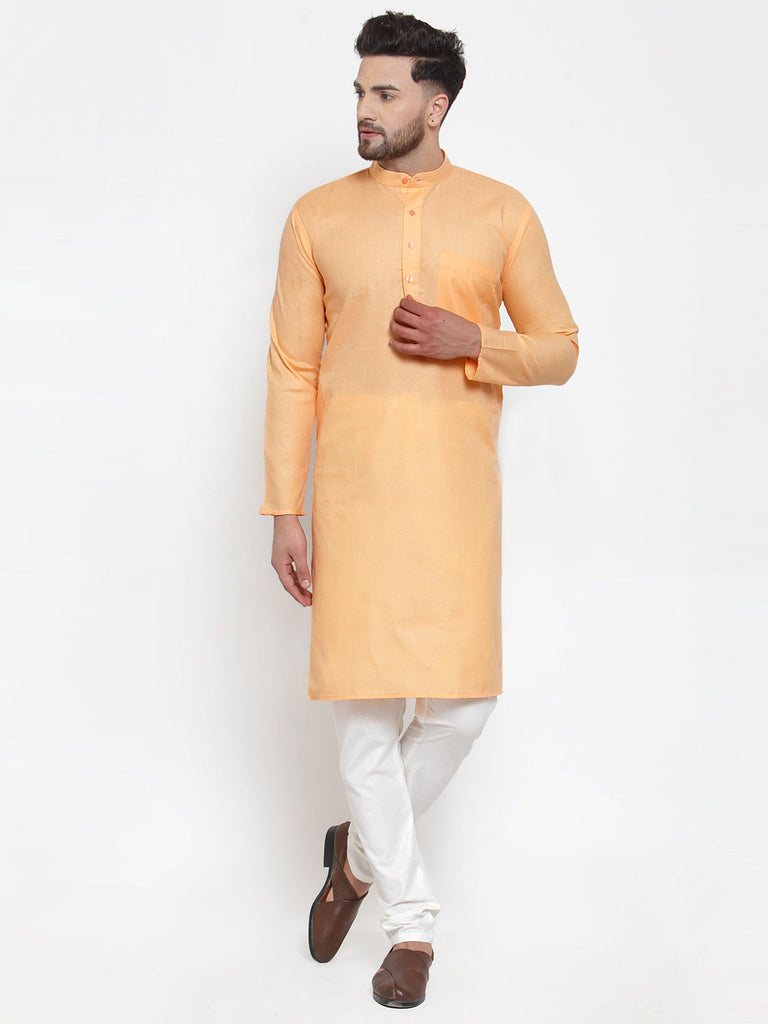 Men's Orange Cotton Solid Kurta Pyjama Sets ( Jokp 611 Orange )