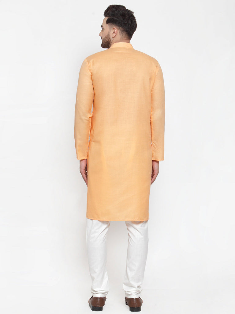 Men's Orange Cotton Solid Kurta Pyjama Sets ( Jokp 611 Orange )