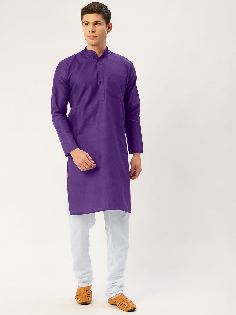 Men's Purple Cotton Solid Kurta Pyjama ( JOKP 611 Purple )