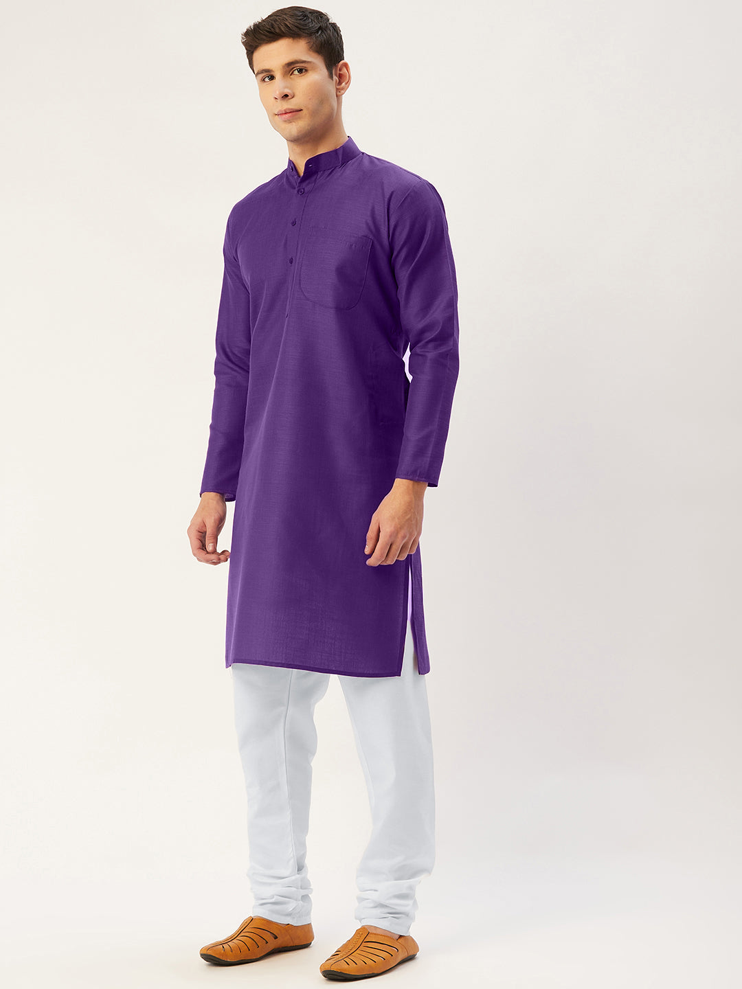 Men's Purple Cotton Solid Kurta Pyjama ( JOKP 611 Purple ) - Virat Fashions