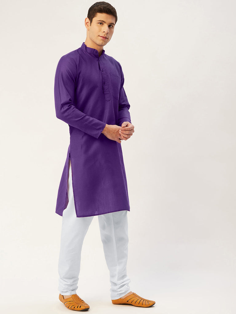 Men's Purple Cotton Solid Kurta Pyjama ( JOKP 611 Purple )