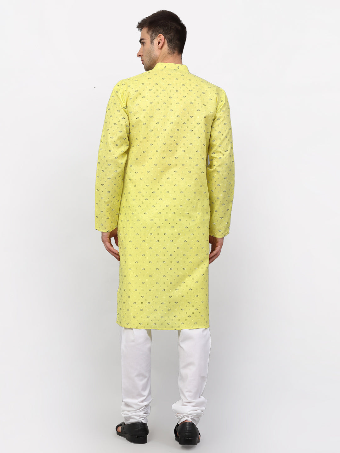 Men's Lemon Printed Cotton Kurta Only ( KO 614 Lemon ) - Virat Fashions