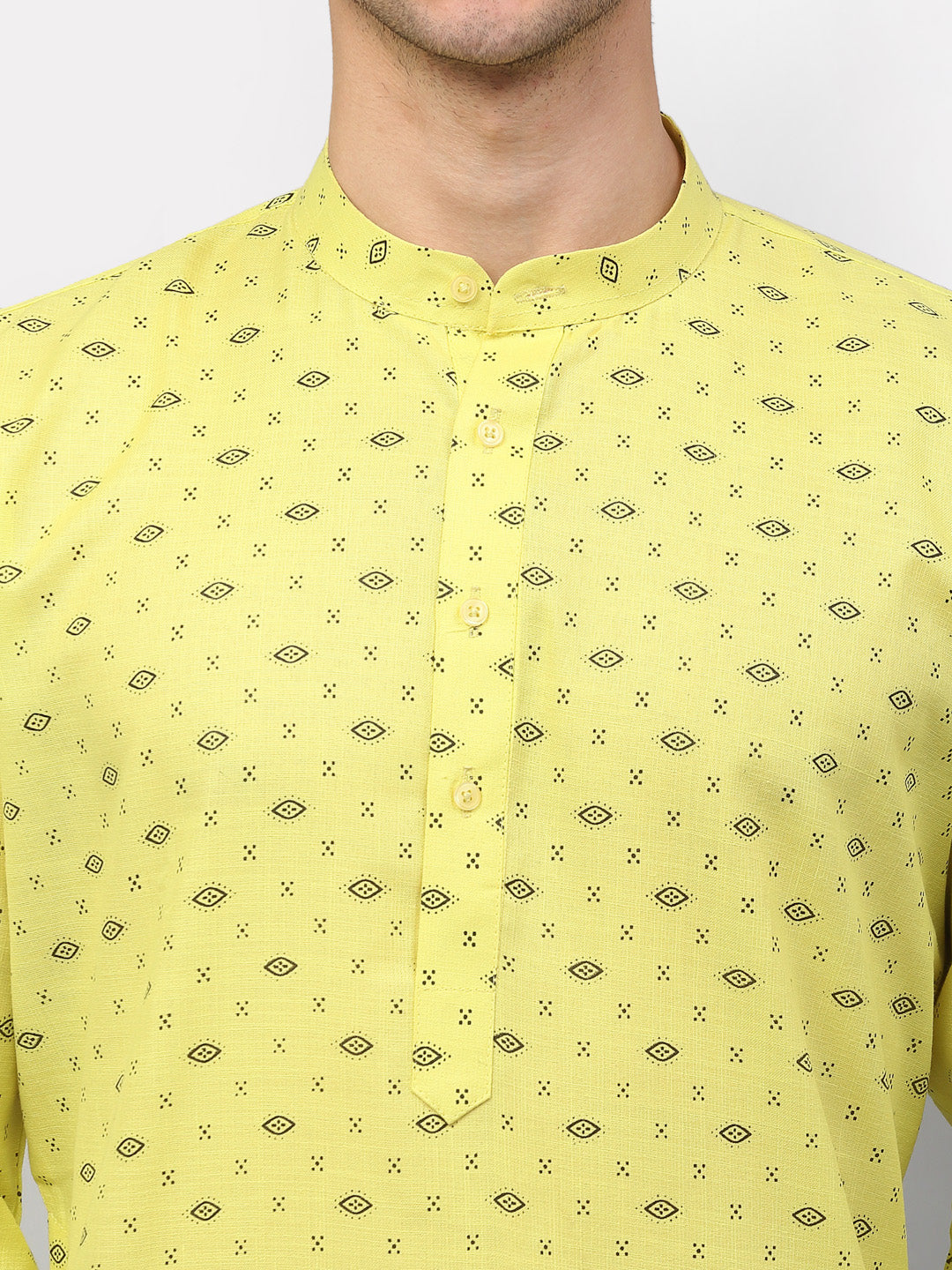 Men's Lemon Printed Cotton Kurta Payjama Sets ( JOKP 614 Lemon ) - Virat Fashions