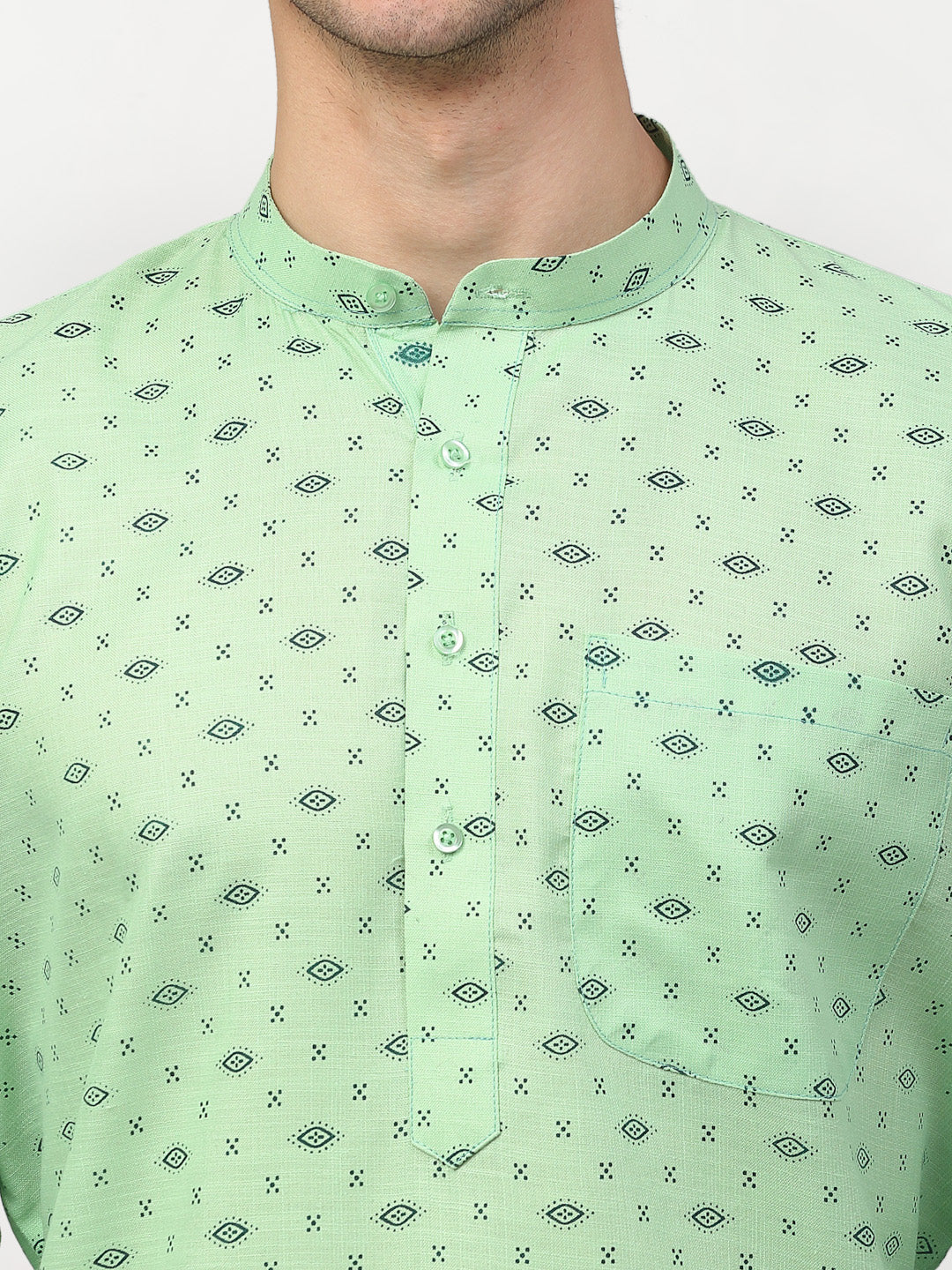 Men's Green Printed Cotton Kurta Only ( KO 614 Green ) - Virat Fashions