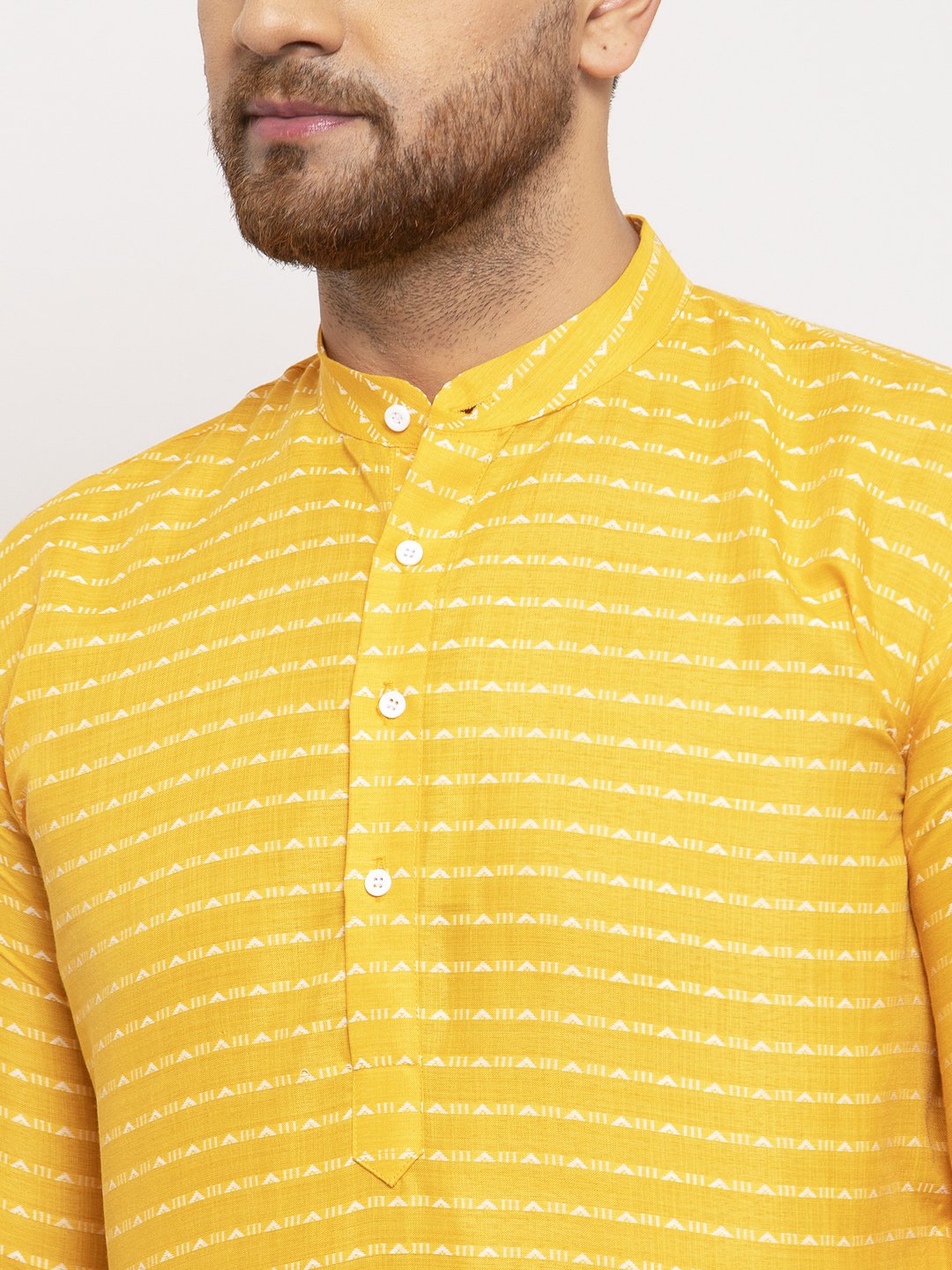 Men's Yellow Woven Design Straight Kurta Only ( KO 616 Yellow ) - Virat Fashions