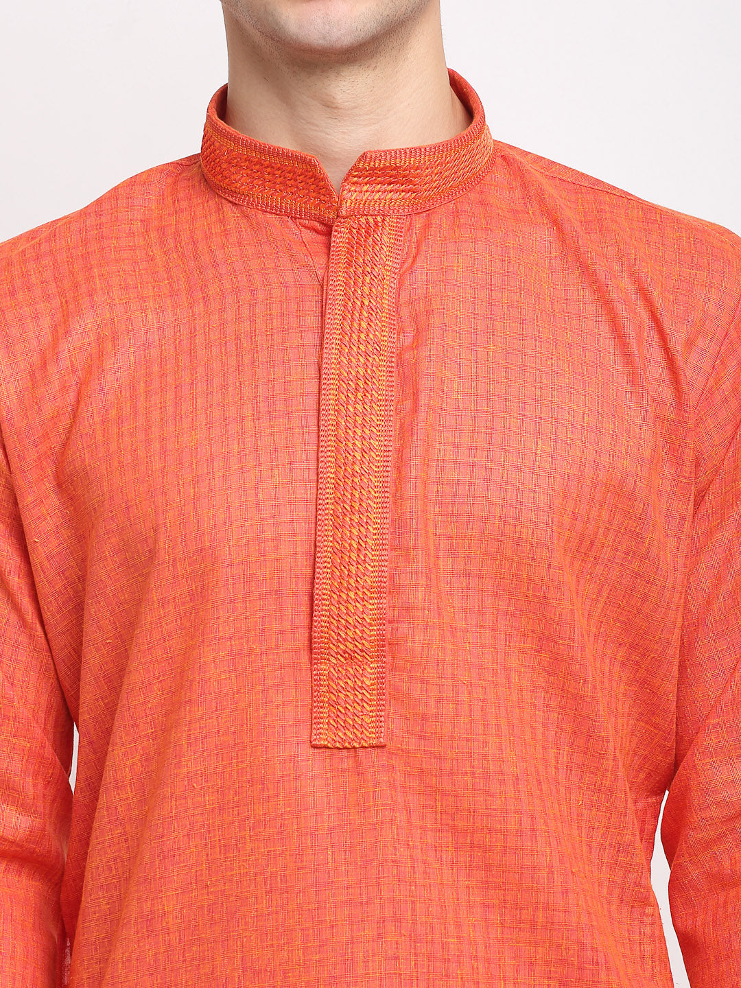 Men's D-Orange Woven Kurta Payjama Sets ( JOKP 617 D-Orange ) - Virat Fashions