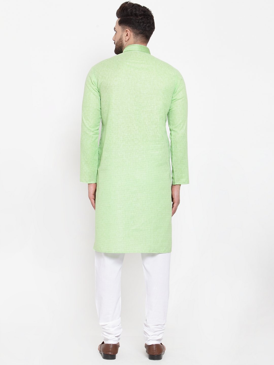 Men's Green & White Embroidered Kurta with Churidar ( JOKP 617 Green ) - Virat Fashions
