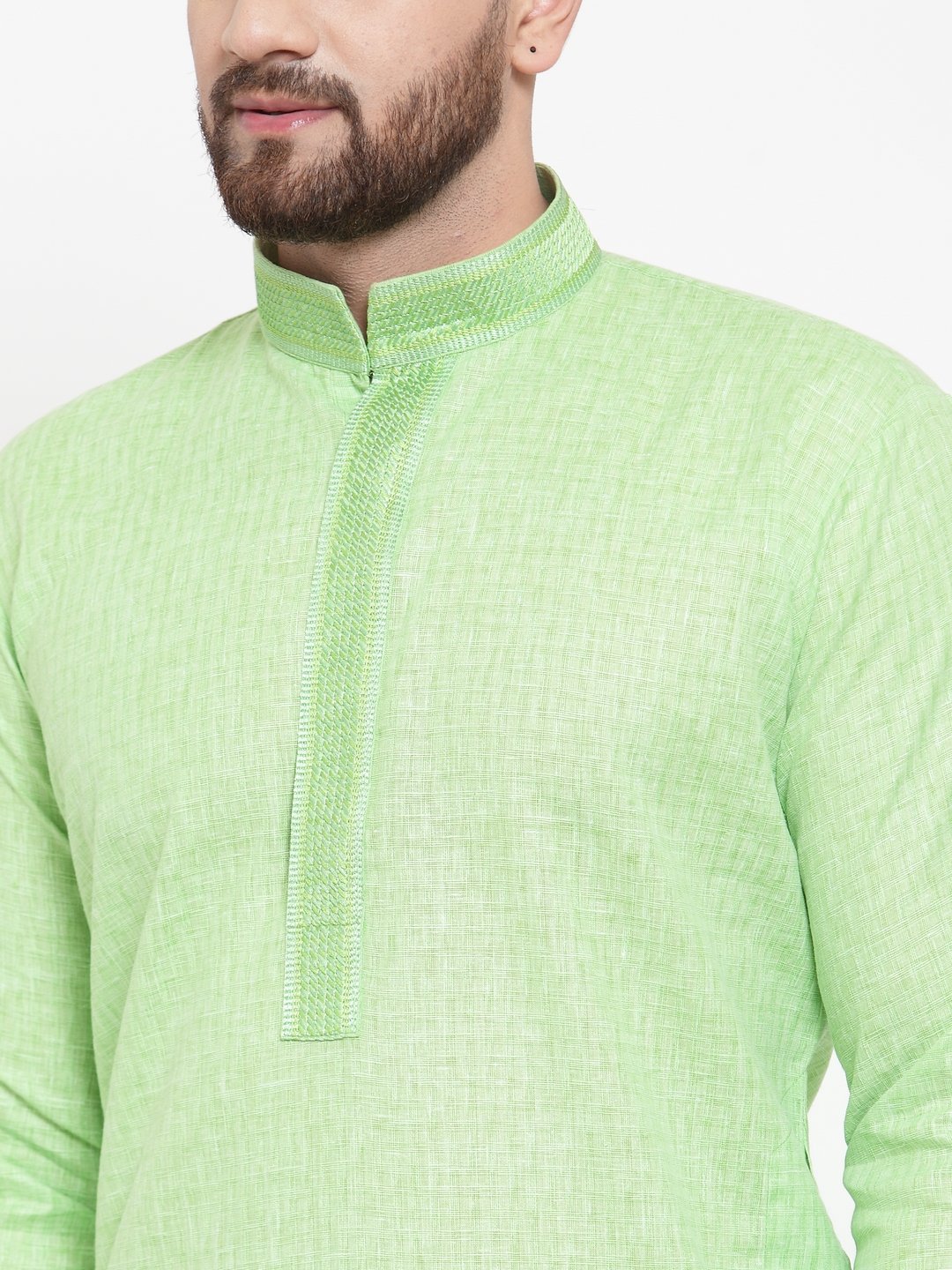 Men's Green & White Embroidered Kurta with Churidar ( JOKP 617 Green ) - Virat Fashions