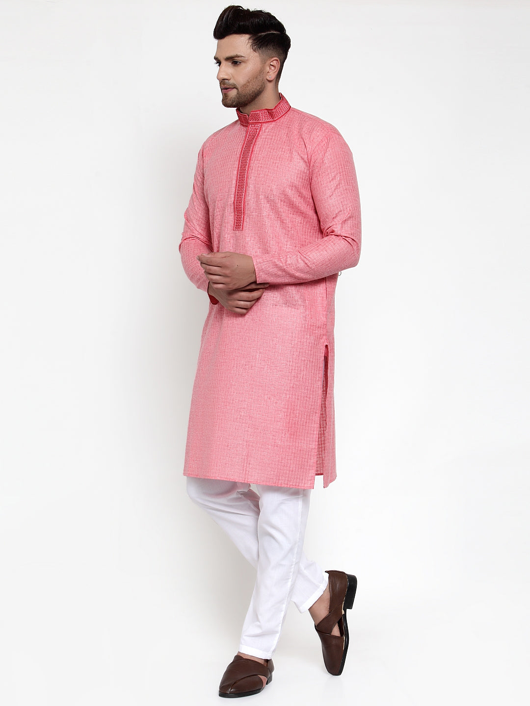 Men's Pink Woven Kurta Payjama Sets ( JOKP 617 Pink ) - Virat Fashions