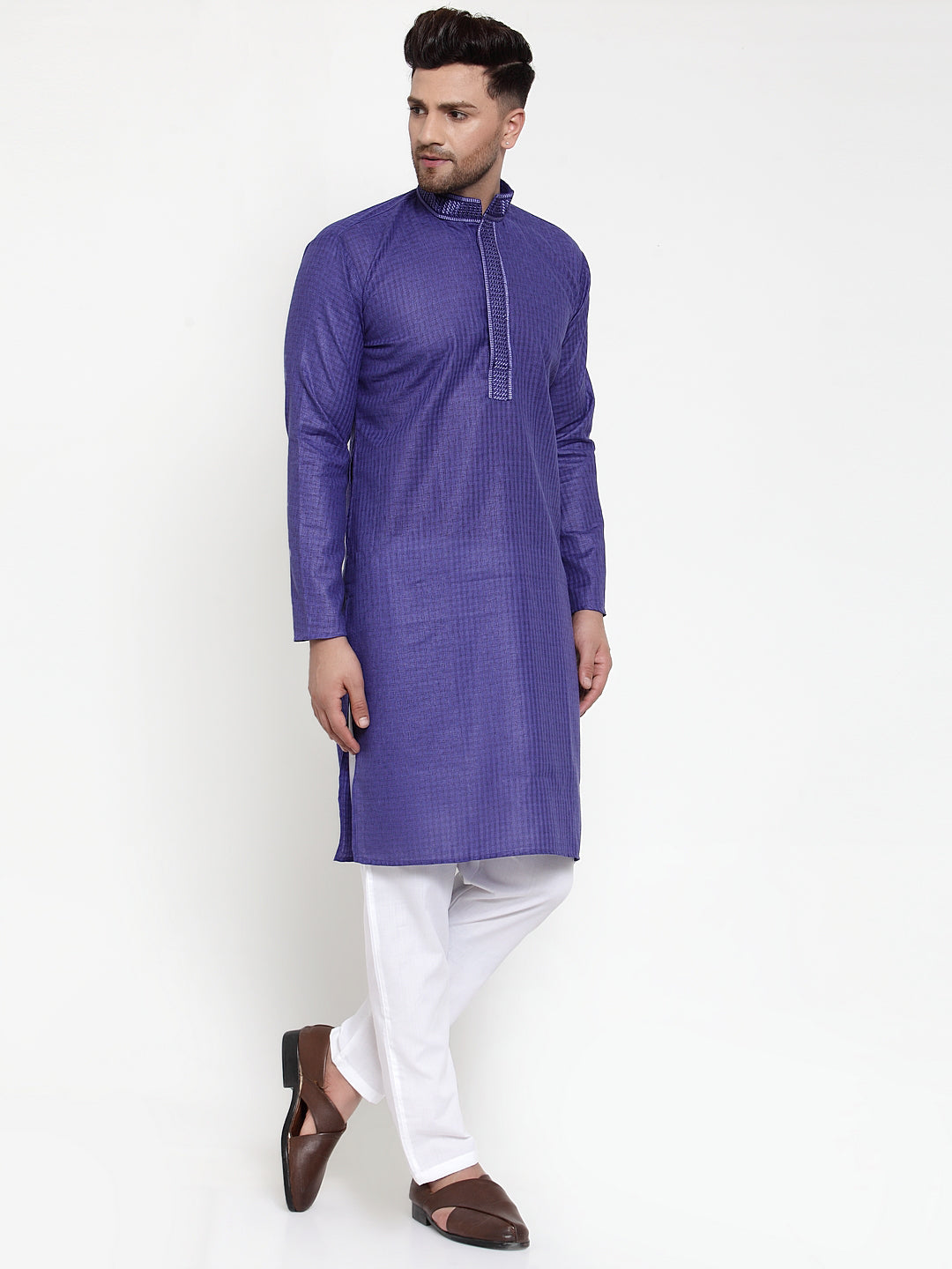 Men's Purple Woven Kurta Payjama Sets ( JOKP 617 Purple ) - Virat Fashions
