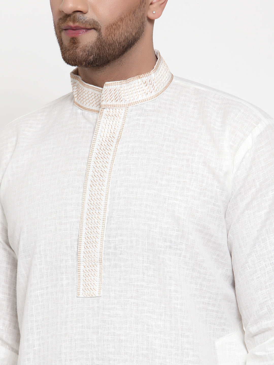 Men's White Woven Kurta Payjama Sets ( JOKP 617 White ) - Virat Fashions
