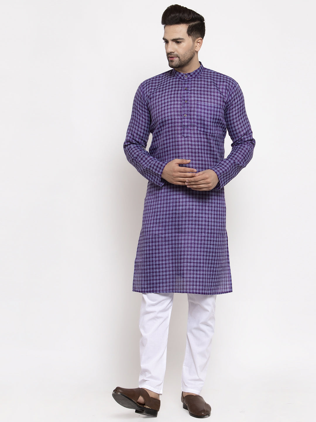 Men's Purple Woven Kurta Payjama Sets ( JOKP 622 Purple ) - Virat Fashions