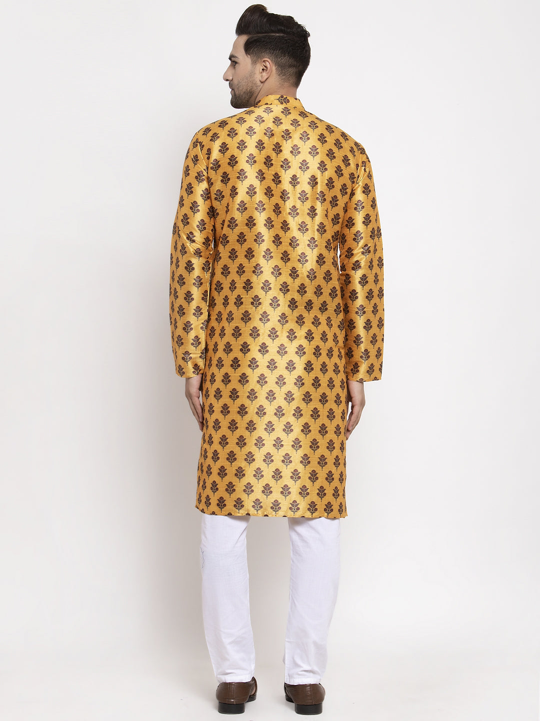 Men's Yellow Printed Kurta Payjama Sets ( JOKP 624 Yellow ) - Virat Fashions