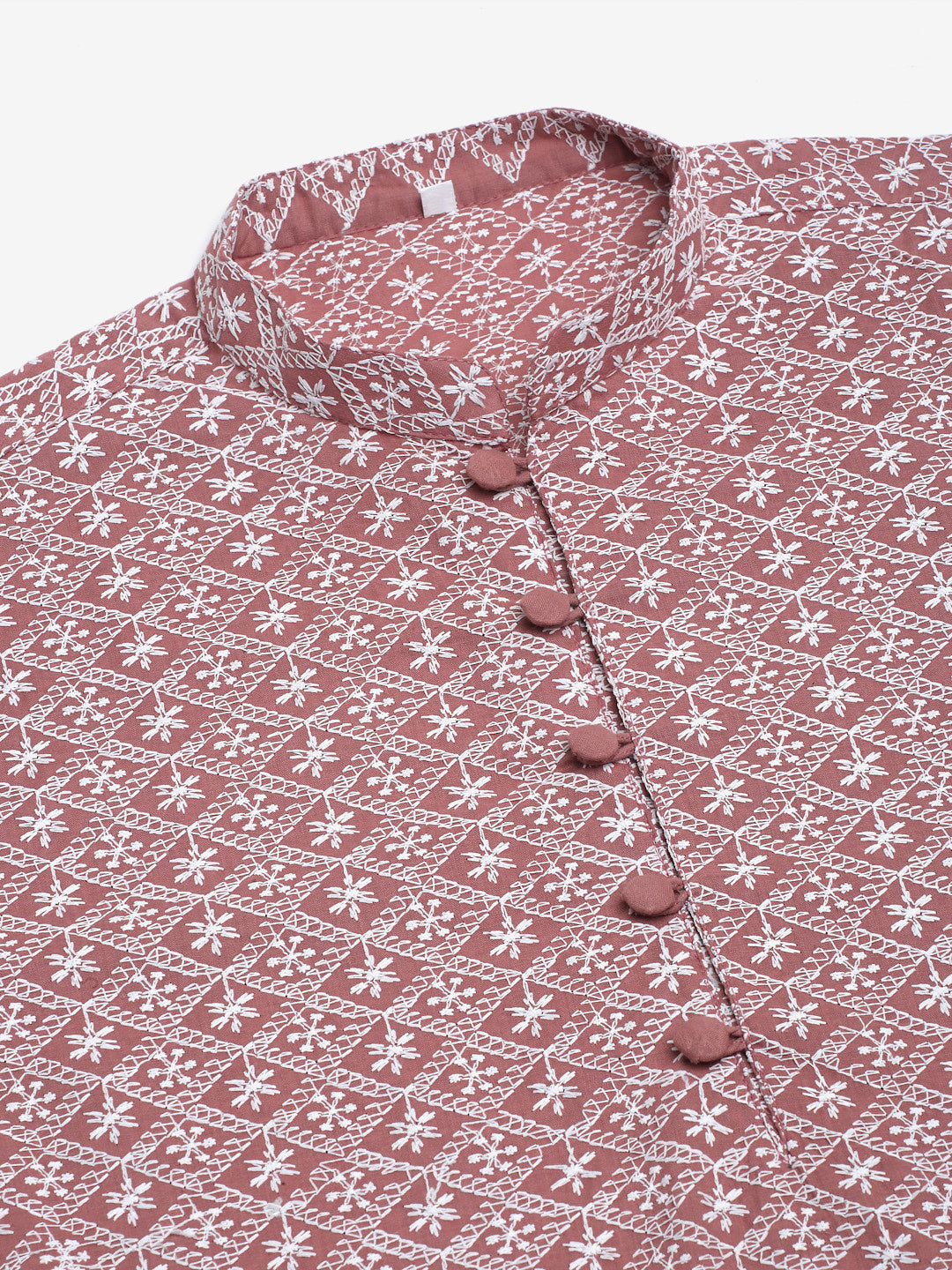 Men's Coral Red & White Embroidered Straight Kurta Pyjama Set ( Jokp 626 Coral ) - Virat Fashions