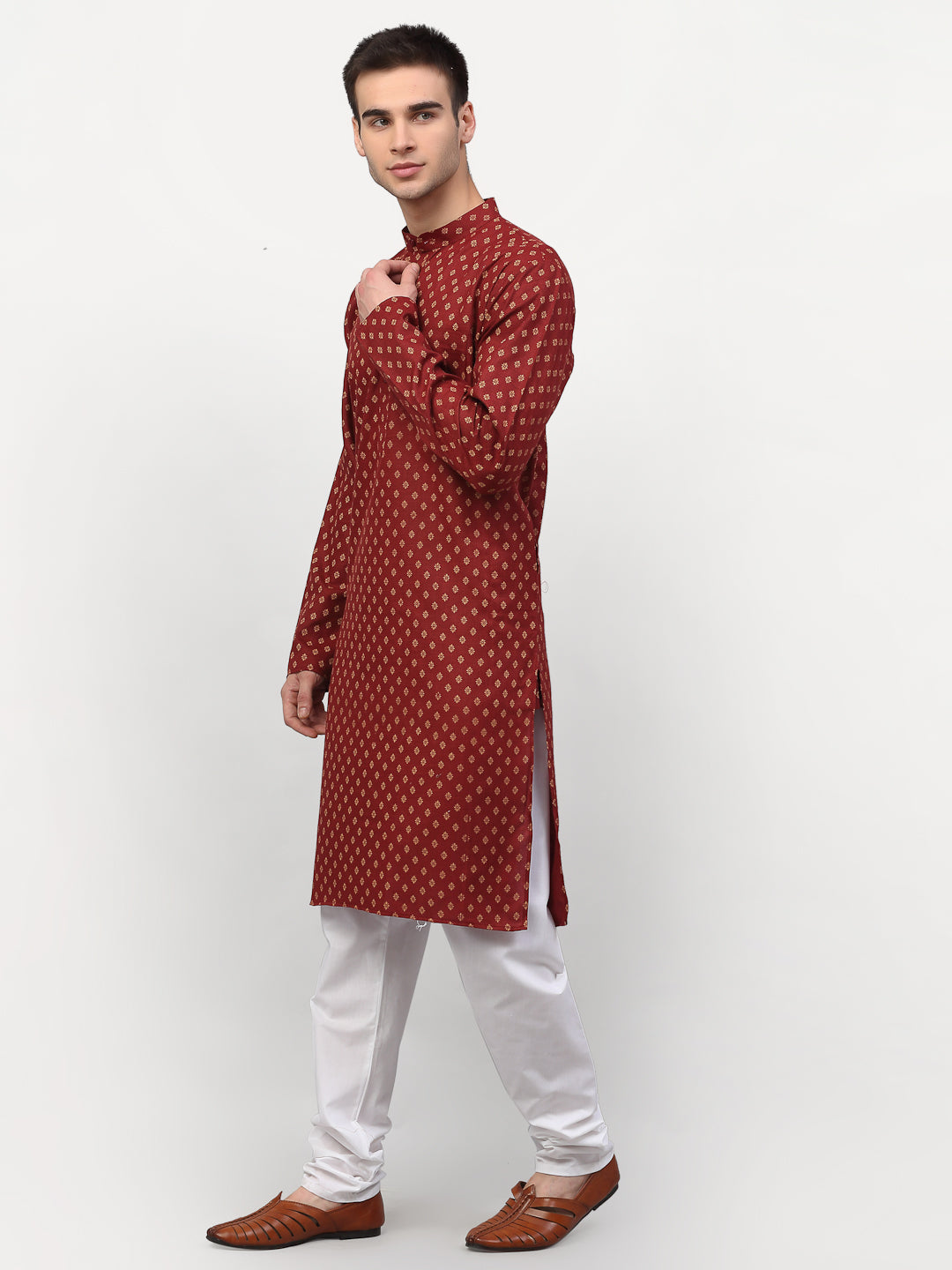 Men's Maroon Printed Kurta Pyjama Sets ( Jokp 627 Maroon ) - Virat Fashions