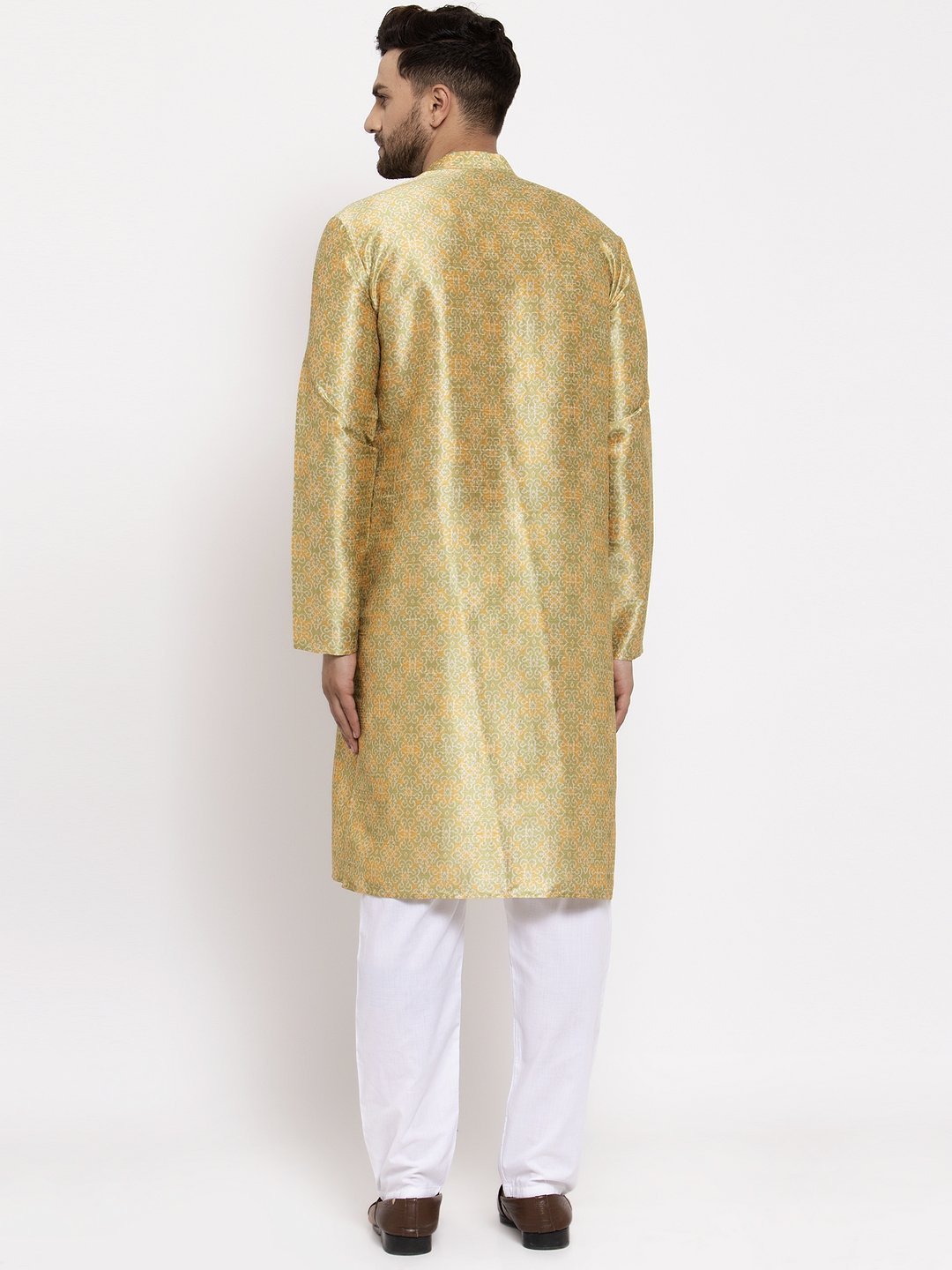 Men Green & Gold Kurta with Pyjamas by Virat Fashions (2pcs Set)