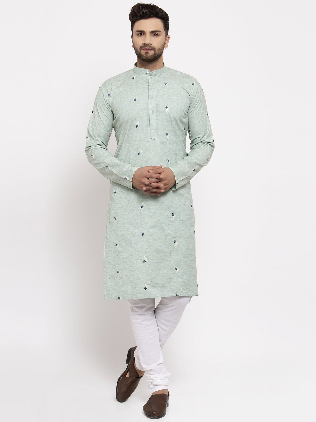 Men's Green Printed Cotton Kurta Only ( KO 635 Green ) - Virat Fashions
