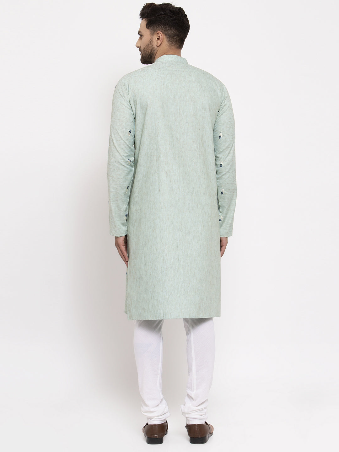 Men's Green Printed Cotton Kurta Payjama Sets ( JOKP 635 Green ) - Virat Fashions