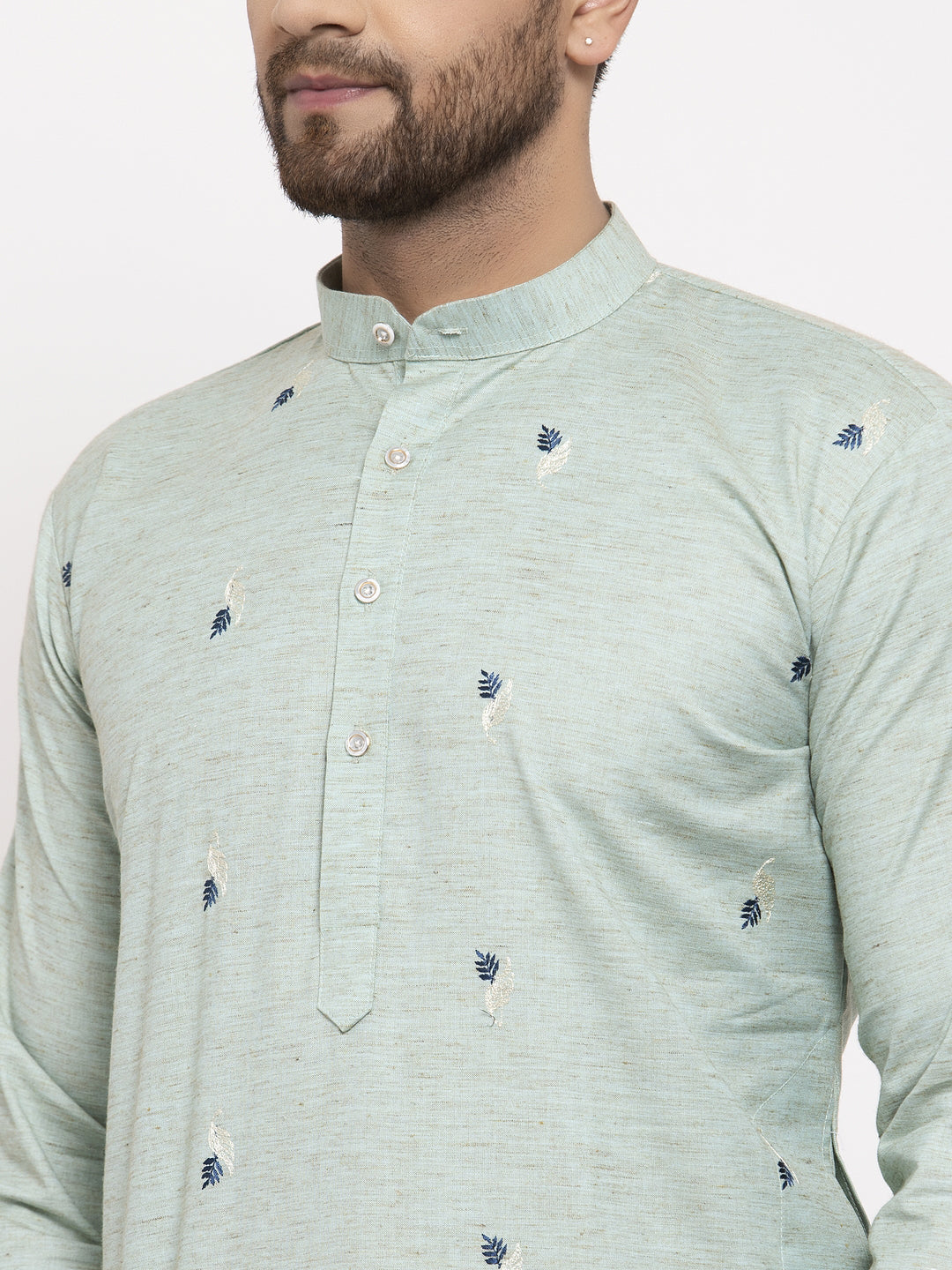 Men's Green Printed Cotton Kurta Payjama Sets ( JOKP 635 Green ) - Virat Fashions